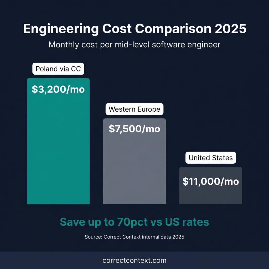 Cost comparison: nearshore developer rates Poland vs USA vs Western Europe