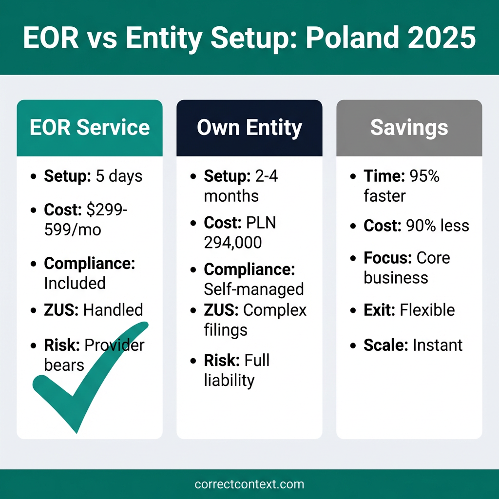 EOR vs Entity Setup comparison infographic showing time and cost differences