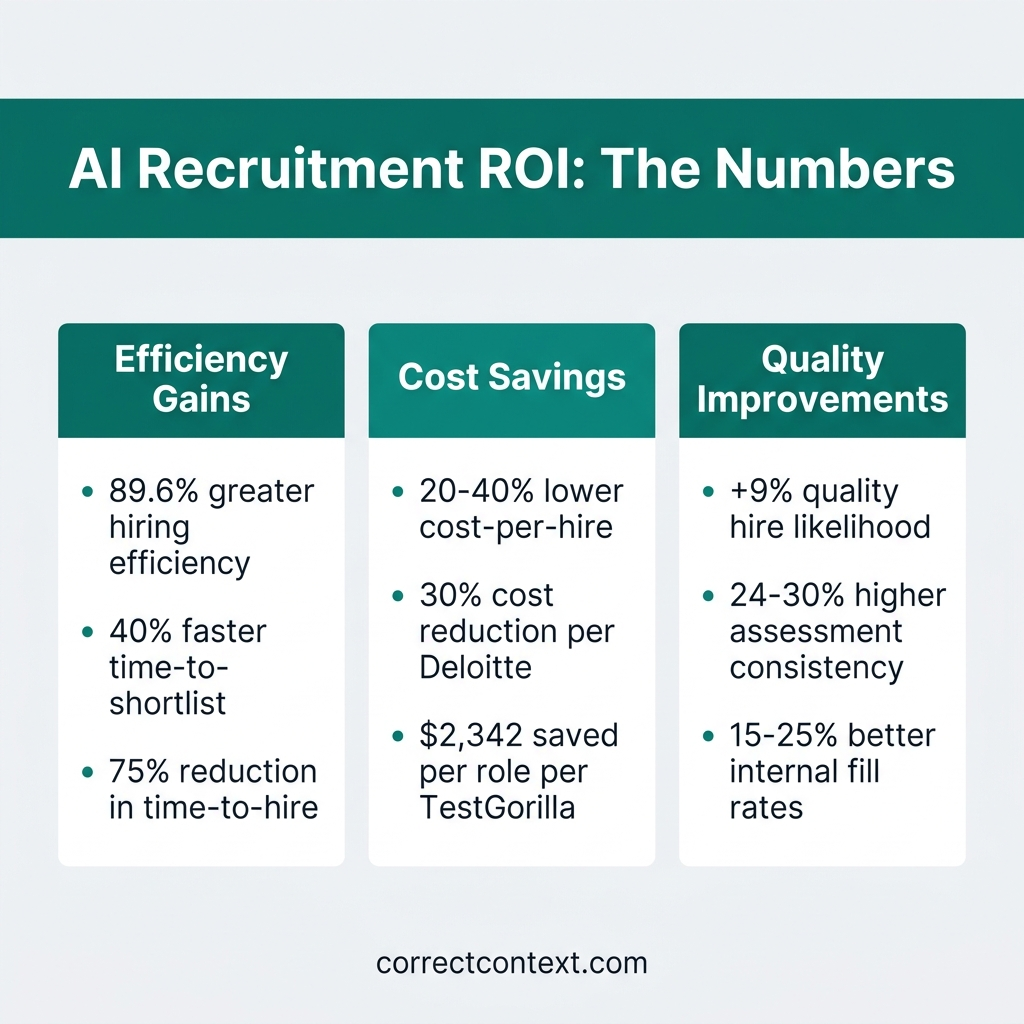 AI recruitment ROI statistics and benefits infographic