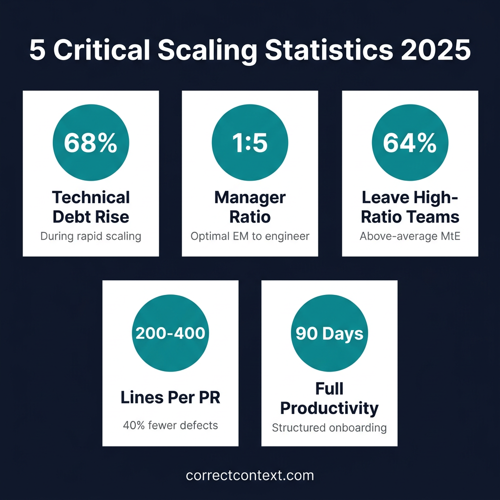 Key statistics for engineering team scaling showing critical data points for 2025